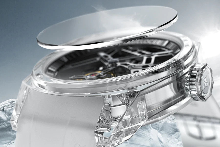 AGELOCER Limited Edition „Ice Never Melts“ Luxuriöse mechanische Handaufzugsuhr mit Free-sprung Crystal Tourbillon