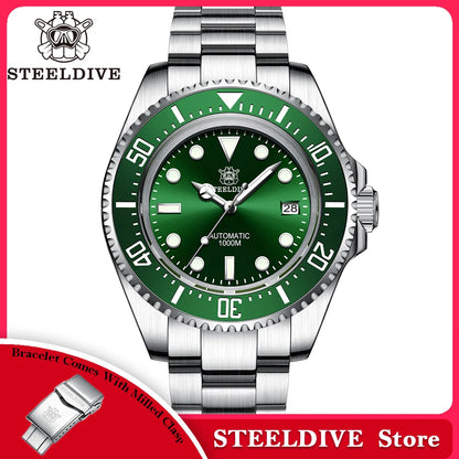 SD1964 STEELDIVE 1000M Waterproof 45.4MM Big Water Ghost Watch For Men Super BGW9 Blue Luminous Dive Watch with Valve