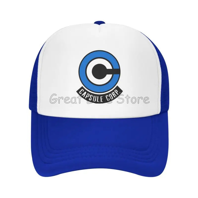 „Capsule Corp“ tinklinės beisbolo kepurės, unisex, hip-hop stiliaus „trucker“ kepurės, anime DBZ stiliaus „dad hat“ kepurės, reguliuojamos lenktyninės kepurės, vasarinės „trucker“ kepurės su užsegimu
