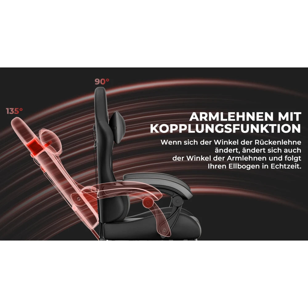 Ergonomic Gaming Chair with Lumbar Support, Adjustable Headrest, Footrest, Height Adjustable Office Gaming Chair for Adults