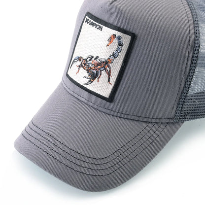 Unisex truckerpet met geborduurde schorpioenpatch – Baseballpet voor heren en dames – Snapback – Hiphop-pet – Ademende pet met klep voor buitengebruik