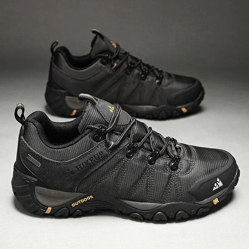 HIKEUP Four-Season Men's Hiking Shoes Outdoor Sports Genuine Leather Wear-Resistant Climbing Shoes Rubber Sole Trekking Sneaker
