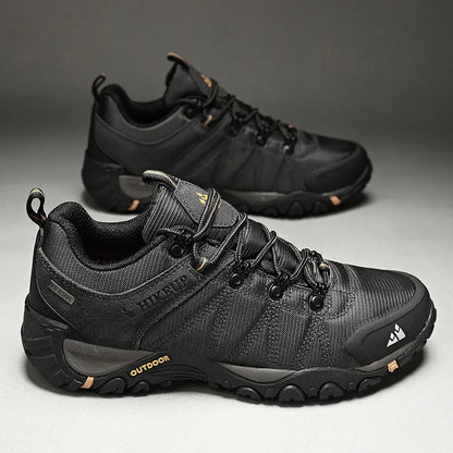 HIKEUP Four-Season Men's Hiking Shoes Outdoor Sports Genuine Leather Wear-Resistant Climbing Shoes Rubber Sole Trekking Sneaker