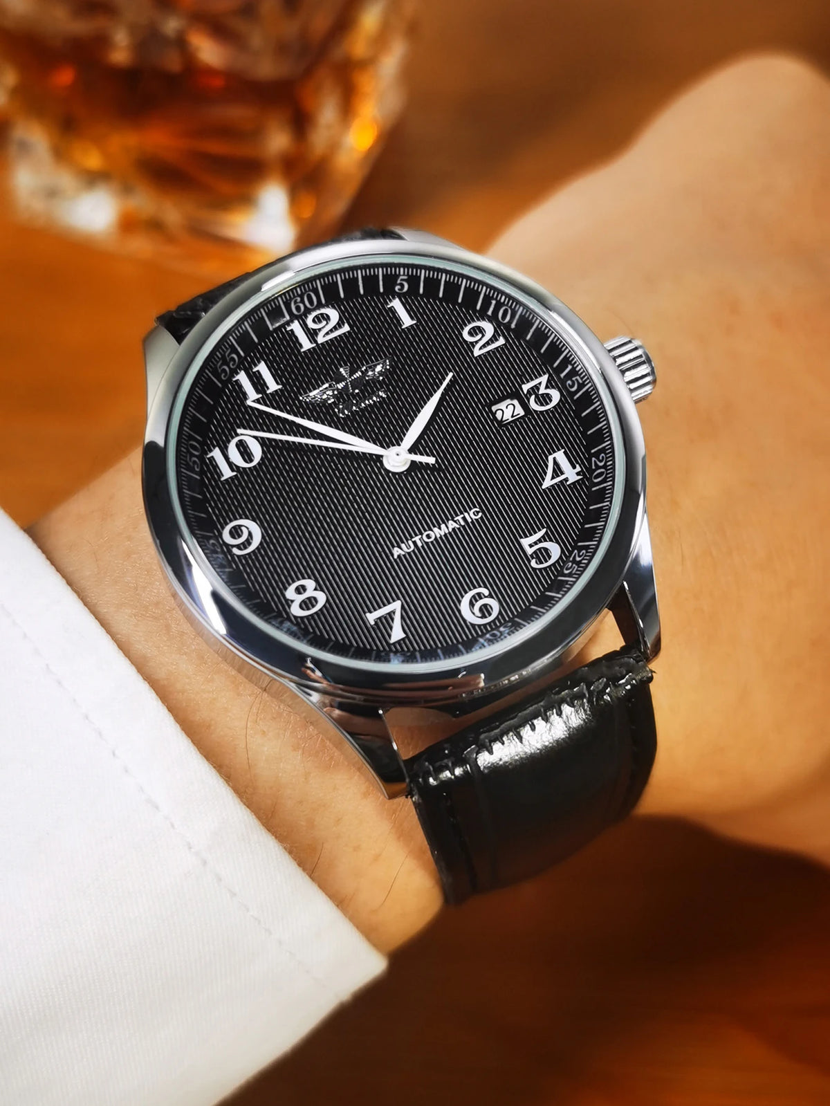 WINNER Men’s Watch – Classic, retro and elegant style – Automatic mechanical watch with date display – Luxury brand, steel case and leather strap