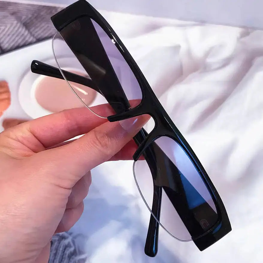 vintage small rectangle half frame black sunglasses for new fashion leopard gradient sun glasses ladies trendy driving eyewear