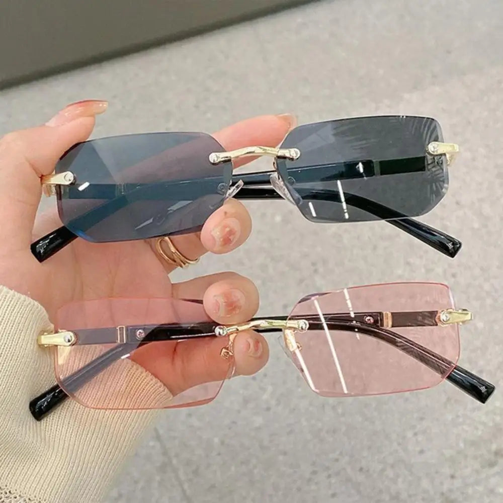 Retro UV400 Protection Rimless Rectangle Sunglasses Y2K Shades Frameless Sun Glasses for Women & Men
