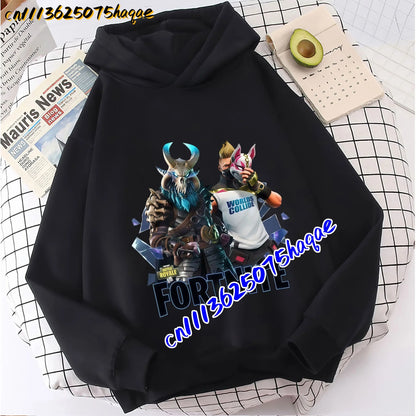 FORTNITED Sweat-shirt pullover com capuz de manga comprida para criança, menina e menino, streetwear, moda anime, roupa infantil, top para bebé, presente