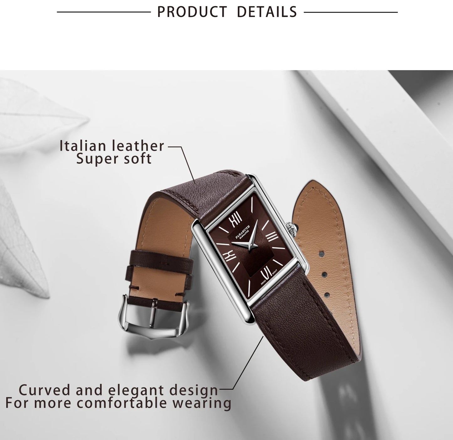 FARASUTE Luxury Square Sports Men's Watch Swiss Movement Waterproof Sapphire Glass Stainless Steel Quartz Wristwatch Male Reloj