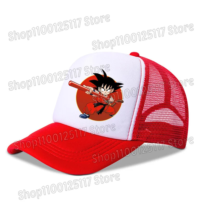 Baseballová čepice Dragon Ball s potiskem z anime, prodyšná čepice s kšiltem, kreslená postavička Goku, letní sportovní čepice typu snapback, síťovaná sluneční čepice, dárek pro děti