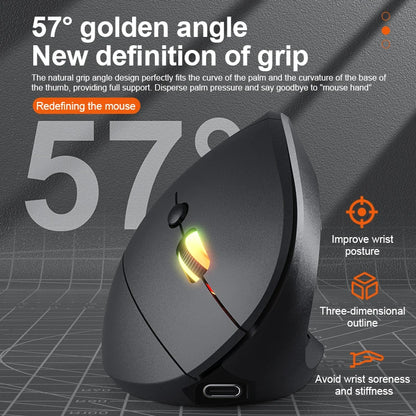 2.4G Bluetooth Wireless Vertical Mouse Rechargeable Ergonomic 1600DPI Adjustable Gaming Mouse 6Buttons for Laptop PC Computer