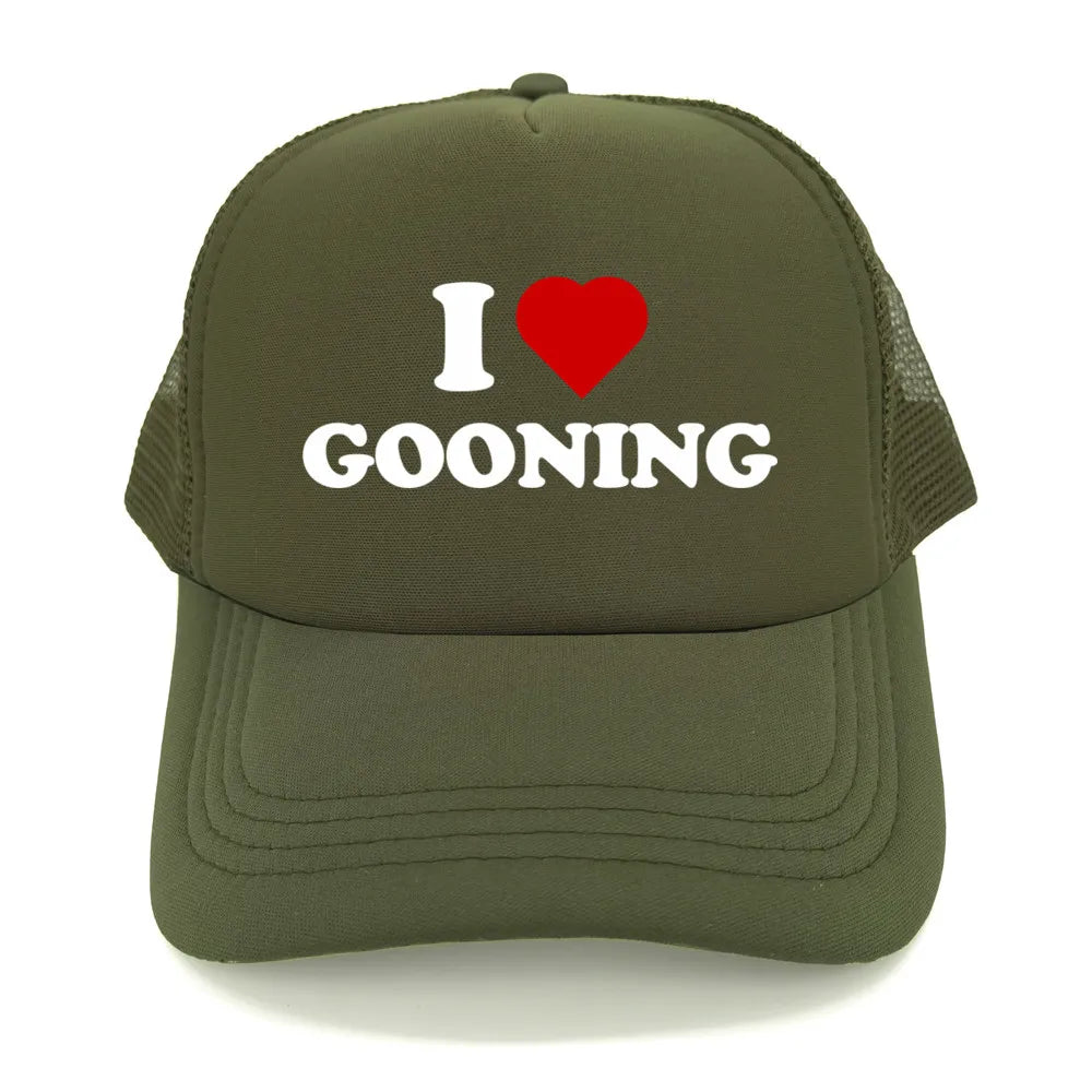 Забавни бейзболни шапки „I Love Gooning“ – готини летни мъжки шапки от мрежа, хумористични шапки тип „тракър“, унисекс шапки от мрежа за външни дейности MZ-080