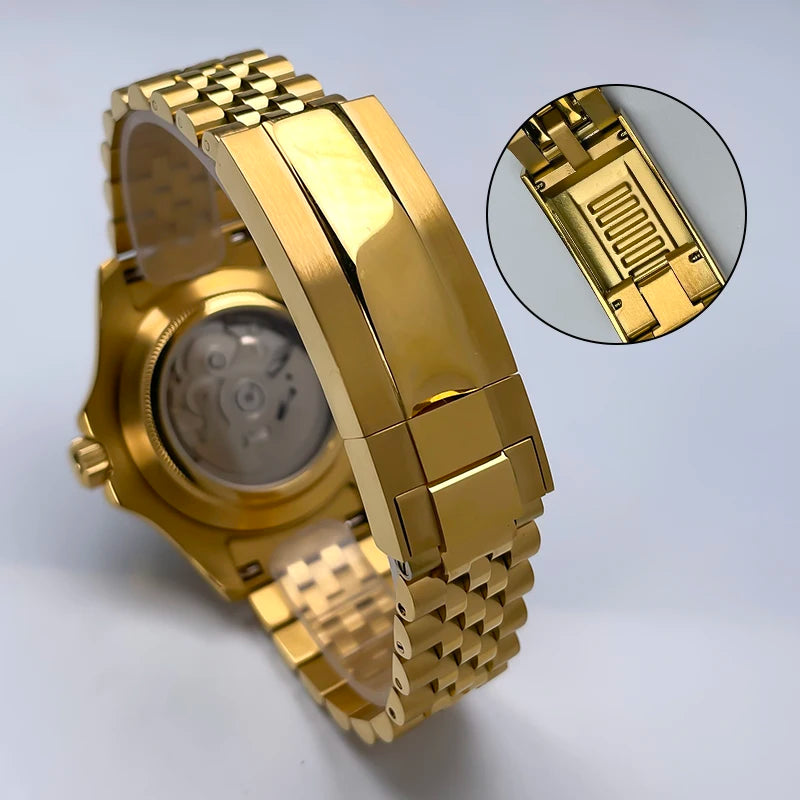 40mm Luxury Full Gold YM Automatic Watch, Ceramic Rotating Bezel, Super Luminous Display, Sapphire Glass for NH35mechanicalwatch