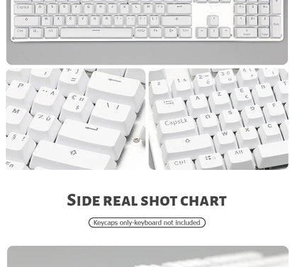 104 Tasten Koreanische, französische, russische, spanische und deutsche hintergrundbeleuchtete Tastenkappen für mechanische Tastaturen mit MX-Switches, OEM-Profil, ABS-Keycaps, DIY