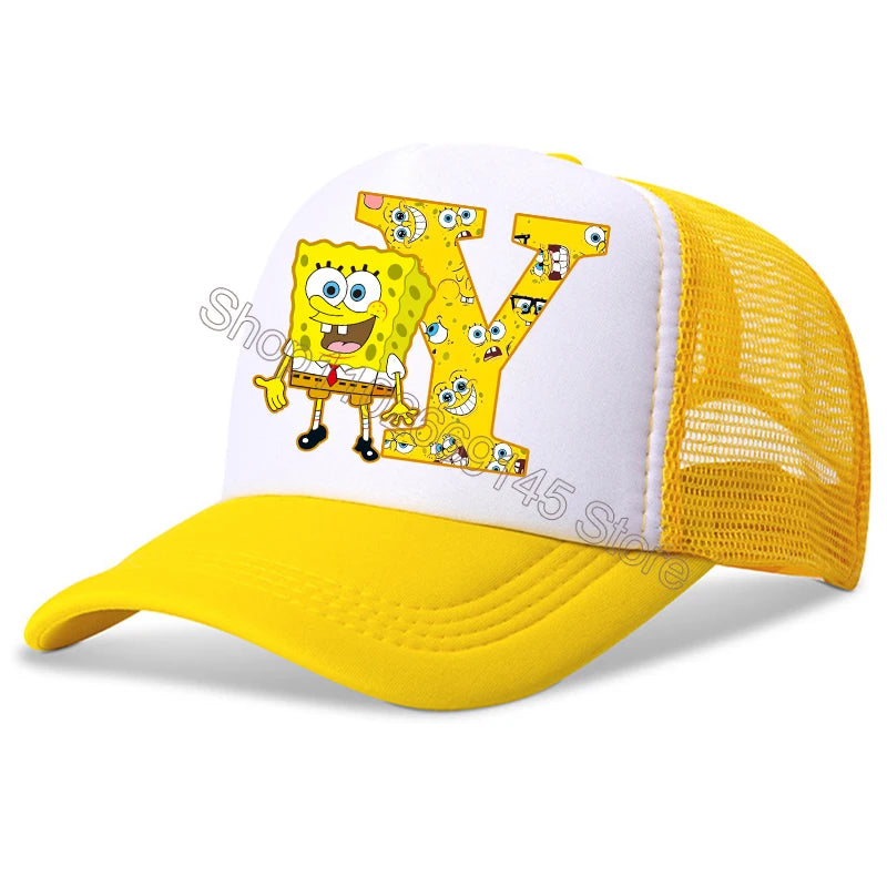 New Spongebob Children Baseball Caps Kawaii Cartoon Letter Printed Hat Kids Casual Sun Hat Adjustable Peaked Cap Birthday Gifts