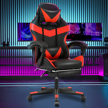 Ergonomic Gaming Chair Heavy Duty Office Desk Chair with Adjustable Backrest, Lumbar Support, Cushioned Seat, PU Leather Computer Chair
