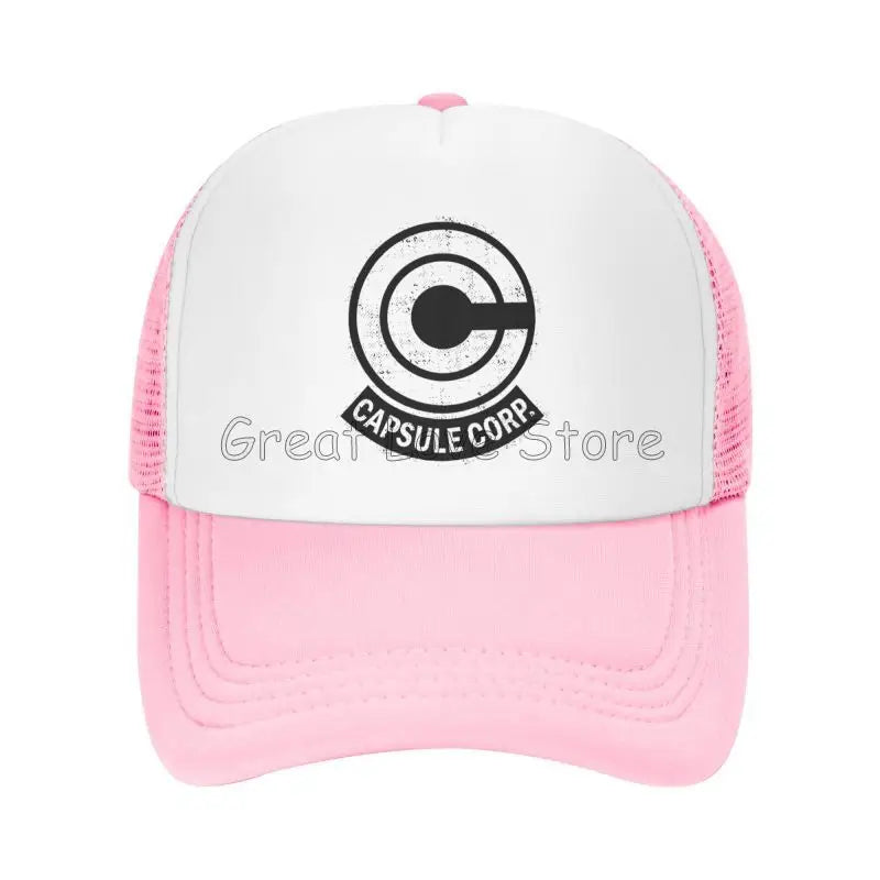 „Capsule Corp“ tinklinės beisbolo kepurės, unisex, hip-hop stiliaus „trucker“ kepurės, anime DBZ stiliaus „dad hat“ kepurės, reguliuojamos lenktyninės kepurės, vasarinės „trucker“ kepurės su užsegimu