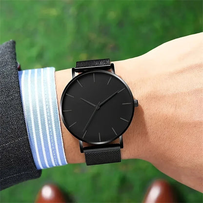 Montre pour homme – Montre à quartz de luxe, style décontracté, fine, bracelet en maille d'acier, étanche, modèle sportif