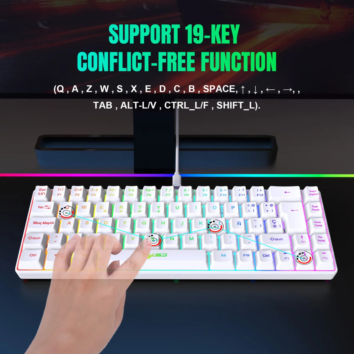 RGB backlit keyboard Russian 69 keys white membrane gaming wired ergonomic Keyboards for compact mini  for pc laptop color black