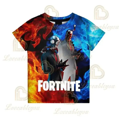Детска тениска Cartoon Fortnite New Summer с 3D принт за момчета и момичета, streetwear дрехи за възрастни и деца, забавна тениска с обло деколте