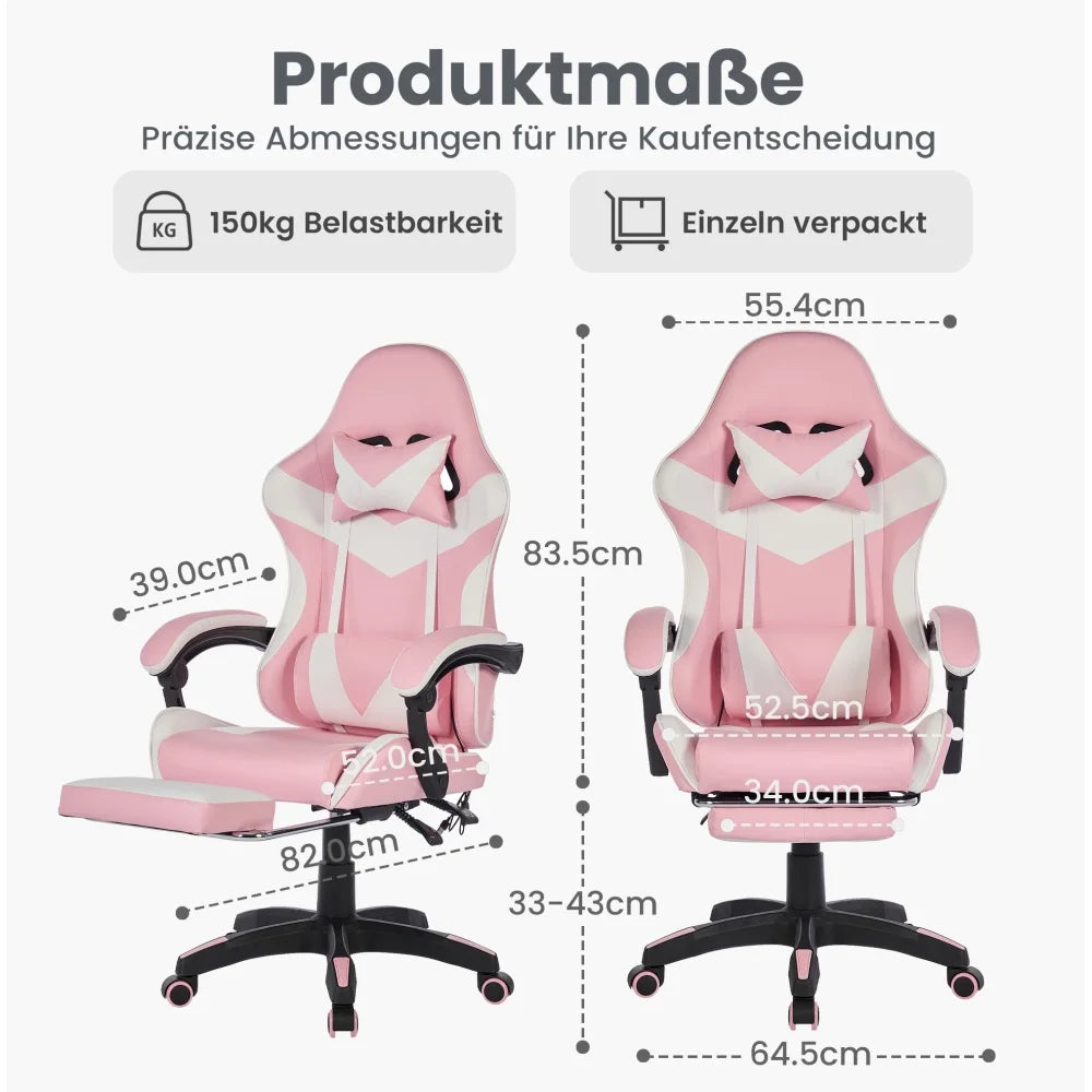 Ergonomic Rotating Gaming Chair, 360° Reclining Office Chair, Pivoting, Height-Adjustable, Footrest, Headrest