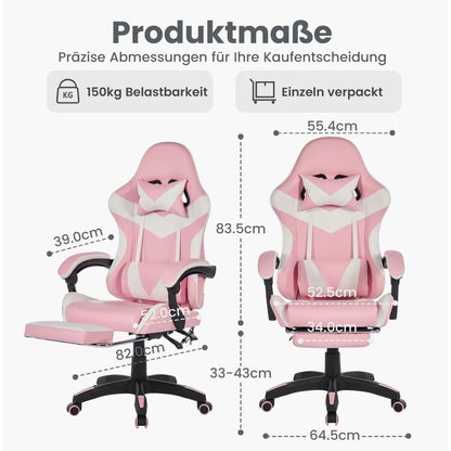 Ergonomic Rotating Gaming Chair, 360° Reclining Office Chair, Pivoting, Height-Adjustable, Footrest, Headrest