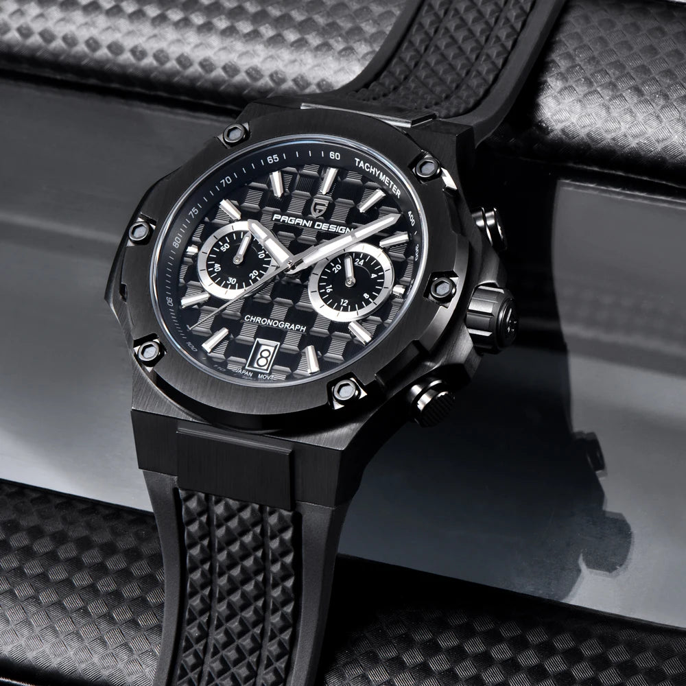 Montres à quartz pour hommes PAGANI DESIGN– Chronographe sportif de luxe, étanche, doté d'aiguilles luminescentes et d'un verre saphir avec traitement antireflet