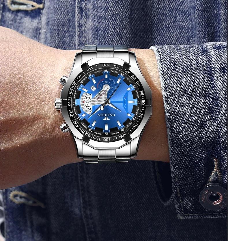 Montre-bracelet pour homme, style militaire, décontracté ou sportif, à quartz, de marque prestigieuse, en acier intégral, étanche