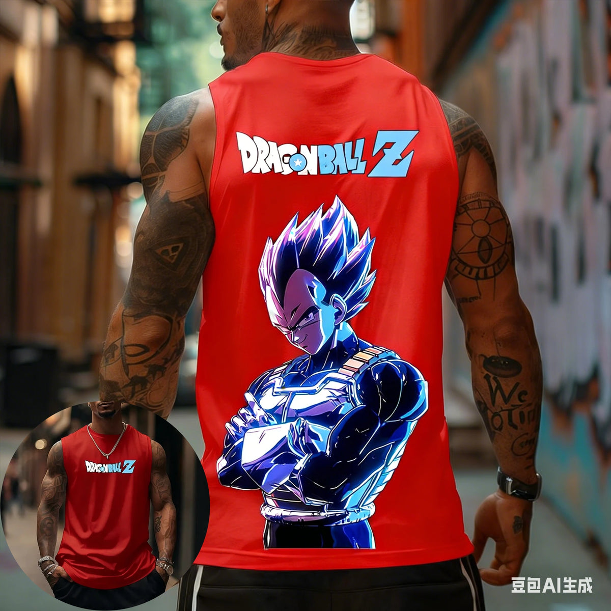 Dragon Ball Z Super Blue Vegeta American Retro Fitness-vest Y2K Harajuku-stil forår og sommer Ny herre-T-shirt til hverdagsbrug