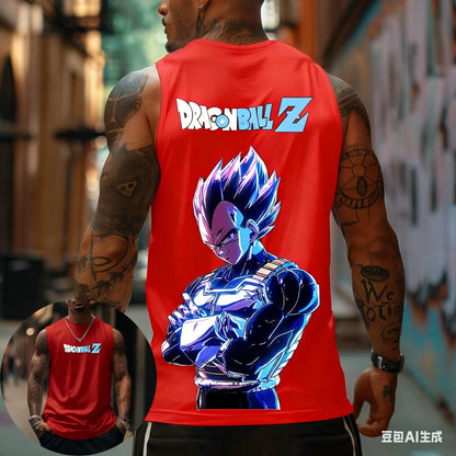 Dragon Ball Z Super Blue Vegeta American Retro Fitness-vest Y2K Harajuku-stil forår og sommer Ny herre-T-shirt til hverdagsbrug