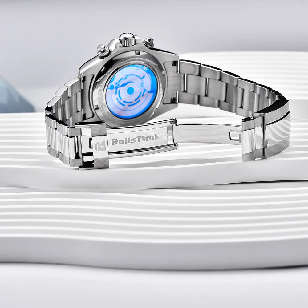 RollsTimi Herrenuhren – luxuriöse mechanische Herrenuhr mit Saphirglas, Kalender, Wochentagsanzeige, Edelstahl und Wasserschutz