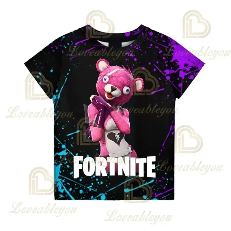 Детска тениска Cartoon Fortnite New Summer с 3D принт за момчета и момичета, streetwear дрехи за възрастни и деца, забавна тениска с обло деколте