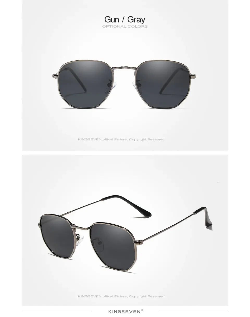 KINGSEVEN Brand Reflective Sunglasses Men Hexagon Retro Sun glasses Leisure Glasses Oculos Gafas De Sol Shades