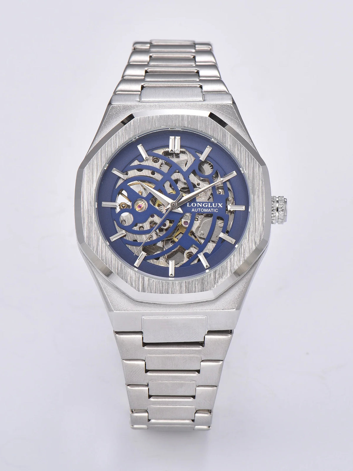 LONGLUX automatic watch business mechanical watches simple skeleton waterproof stainless steel cost effective mens watch gift