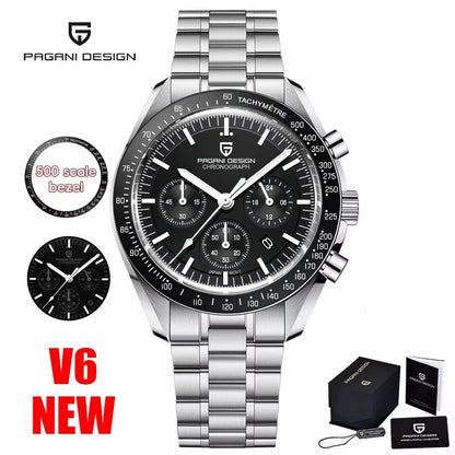 PAGANI DESIGN ‘New Moon’ Men’s Watch – Luxury quartz watch, chronograph, sapphire crystal with anti-reflective coating, ceramic bezel, luminescent hands