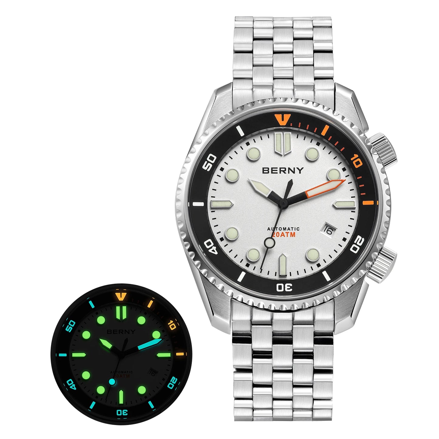 BERNY Diver Automatic Watches Men's Luxury Sapphire 316L Stainless Steel Mechanical Watch 42MM 200M Waterproof Diving Men's Watch