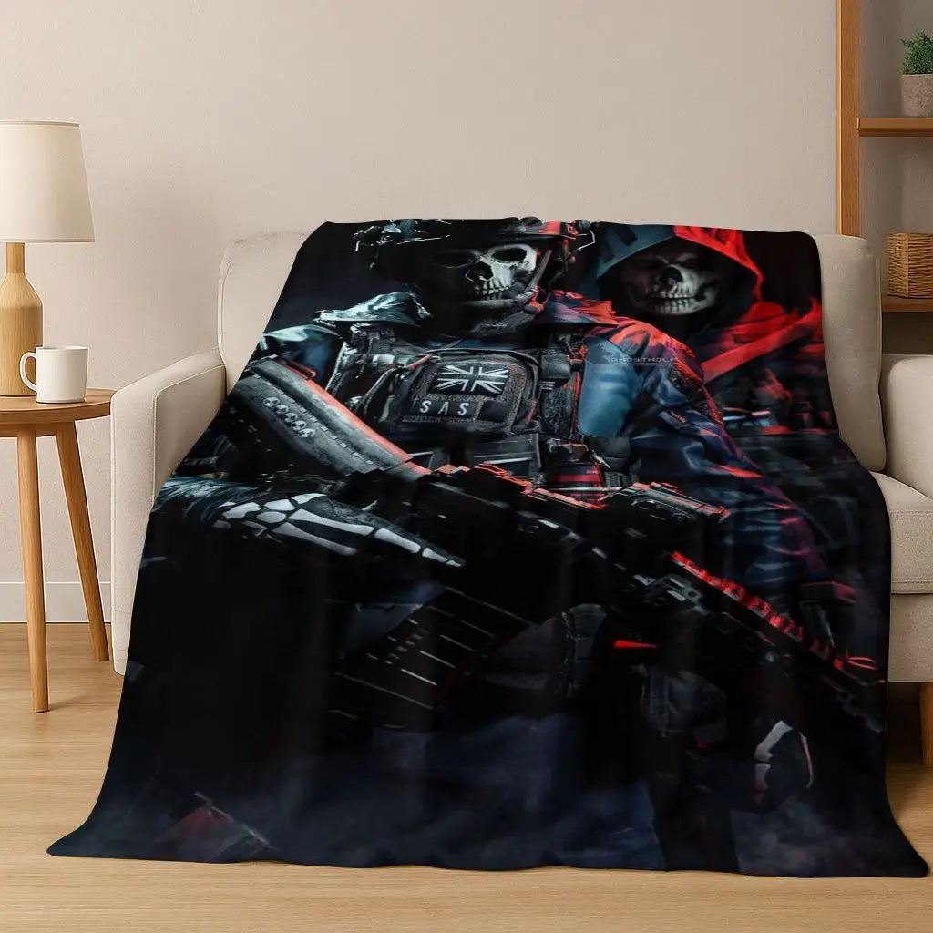 Classic Game Call of Duty Ghost Simon Cartoon Art Flannel Blanket,Cozy Soft Throw Blanket for Home Bedroom Bed Sofa Cover Kid