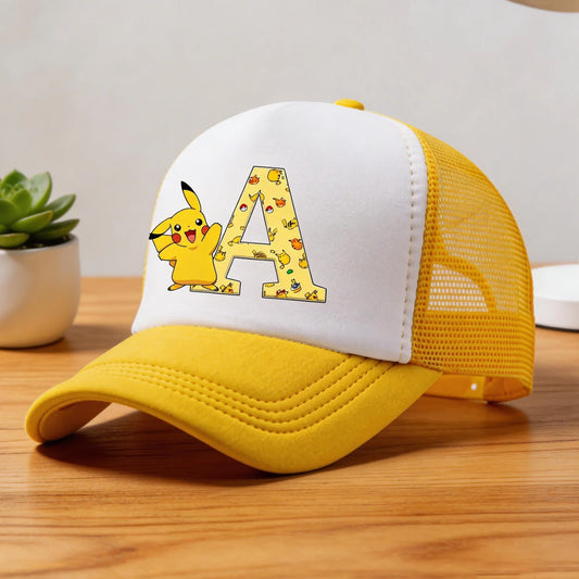 Pokemon Pikachu Peaked Cap Cartoon A-Z Letter Baseball Caps Fashion Summer Breathable Mesh Hat Parent-child Hat Peacoat Kid Gift
