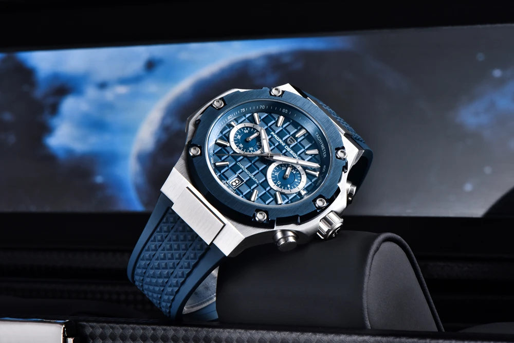Montres à quartz pour hommes PAGANI DESIGN– Chronographe sportif de luxe, étanche, doté d'aiguilles luminescentes et d'un verre saphir avec traitement antireflet