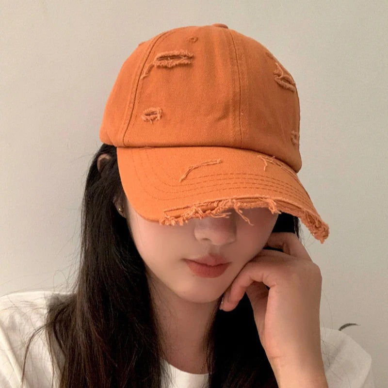 Gorra de pico de pato con ala curvada, versátil, de estilo hip-hop, con personalidad retro y efecto desgastado, para hombre y mujer, nueva colección primavera-verano
