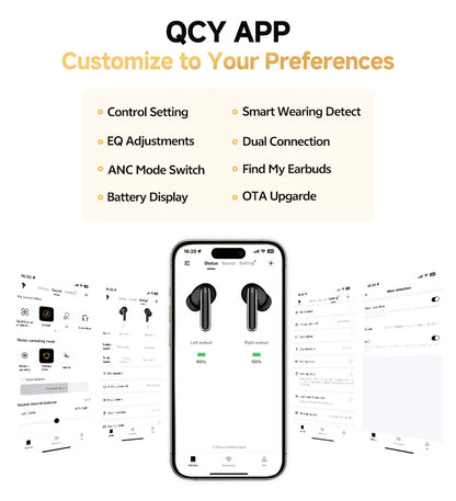 QCY MeloBuds Pro Adaptive Hybrid Active Noise Cancelling Wireless Earbuds – 46dB ANC, Bluetooth 5.3, LDAC Hi-Res Audio, 34H Playtime