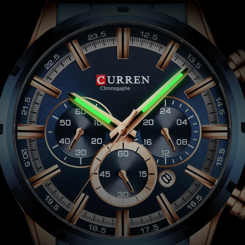 CURREN herenhorloge – Luxe sportchronograaf, quartz uurwerk, volledig van staal, waterdicht