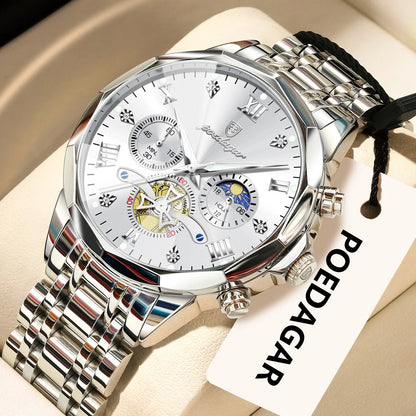 Reloj de lujo original para hombre POEDAGAR, resistente al agua, cronógrafo luminiscente, reloj de pulsera de acero inoxidable con mecanismo de cuarzo, relojes de alta gama para hombre