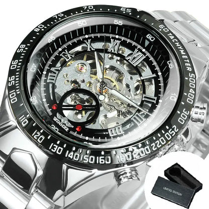 Reloj automático para hombre WINNER: modelo esqueleto transparente, agujas luminiscentes, correa de acero inoxidable, reloj mecánico de marca de lujo