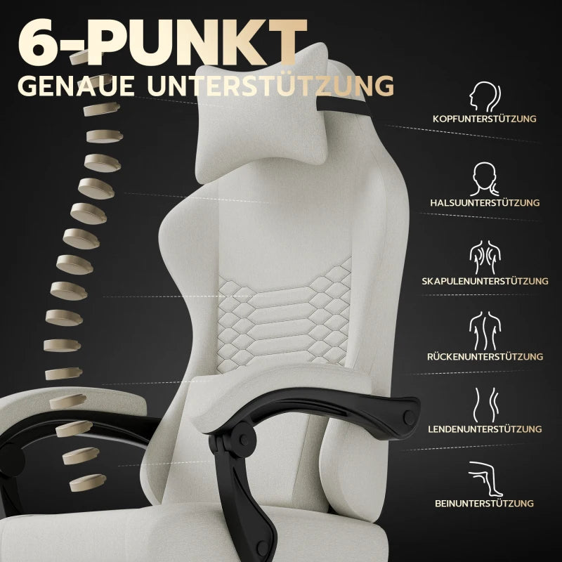 Ergonomic Gaming Chair Fabric Office Chair with Footrest, 360° Swivel Adjustable Desk Chair, Comfortable Racing Style Computer Chair