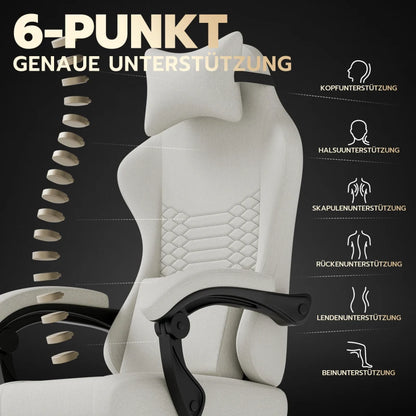 Ergonomic Gaming Chair Fabric Office Chair with Footrest, 360° Swivel Adjustable Desk Chair, Comfortable Racing Style Computer Chair