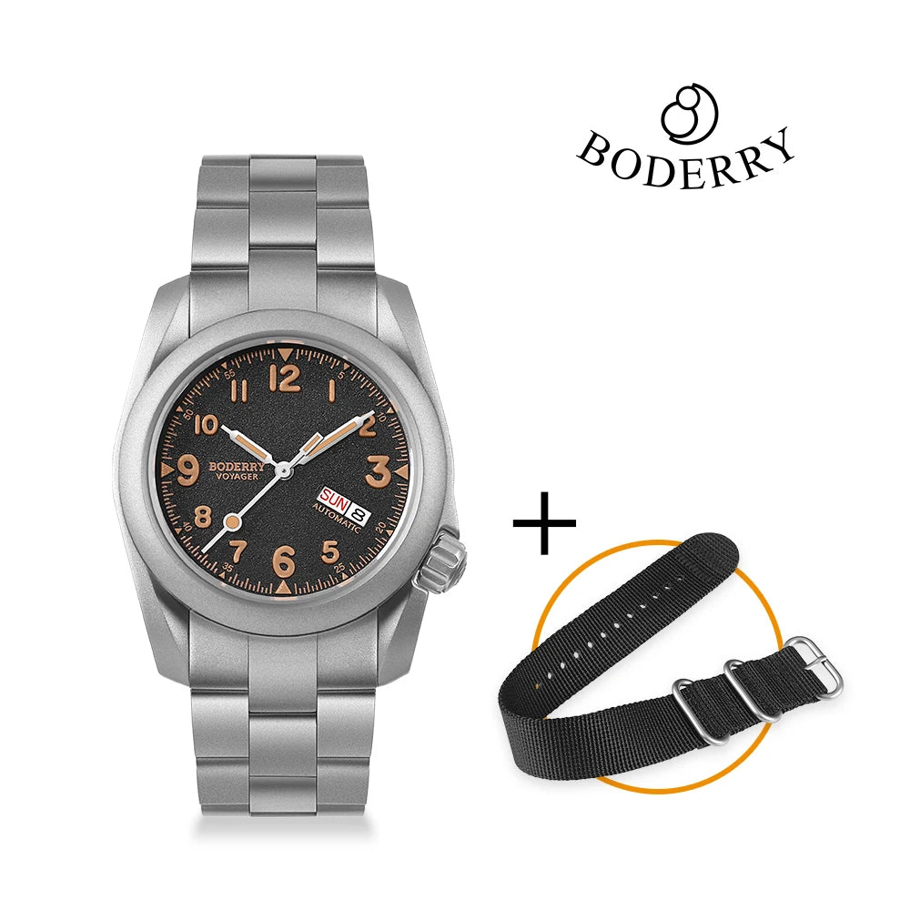 Boderry Field Watches Bronze Case Automatic Mechanical VOYAGER Watch Men's 100M Waterproof Clock Military Top Brand Wristwatch