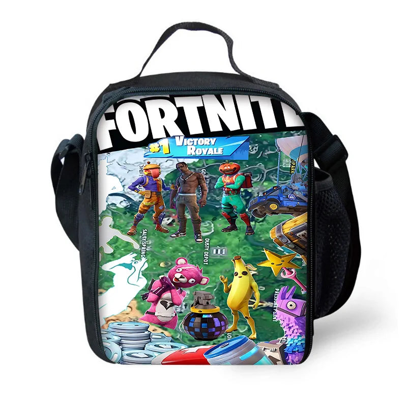 Saco térmico infantil F-FortniteS de grande capacidade para menino e menina, estudante, piquenique ao ar livre, lancheira térmica reutilizável de jogo popular