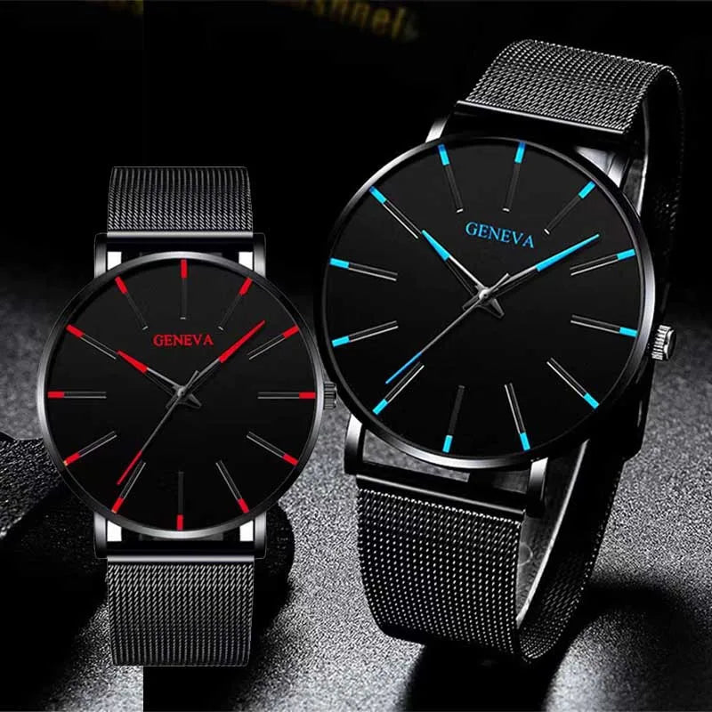 Montre pour homme – Montre à quartz de luxe, style décontracté, fine, bracelet en maille d'acier, étanche, modèle sportif