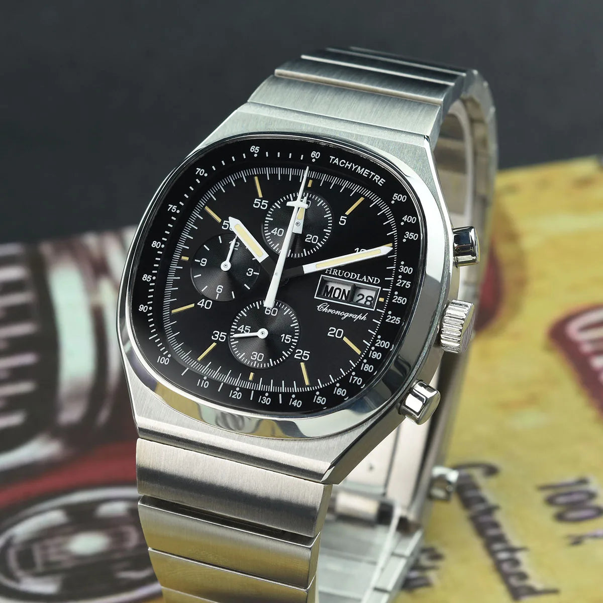 Hruodland New 2025 New 0S00 Retro Men's Quartz Chronograph Sapphire Stainless Steel Waterproof 5Bar Luminous C3 Men's Watch