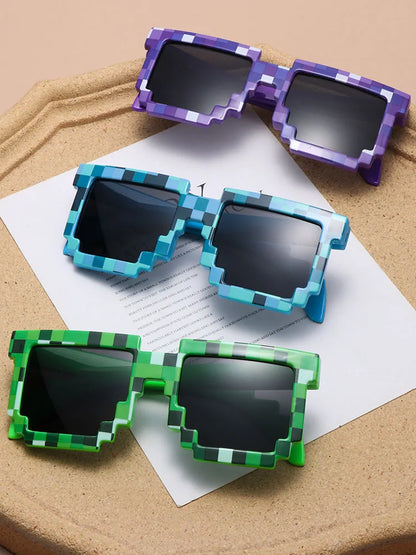 Kids Sunglasses Funny Sun Glasses Cosplay Action Game Toy Square Glasses Pixel Mosaic Очки Thug Life Eyewear Children's Gift
